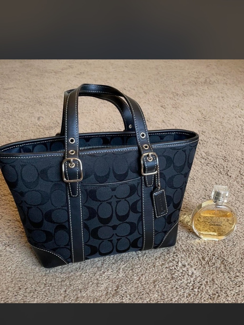 Coach Black Signature CC Canvas mini small Tote handbag like new